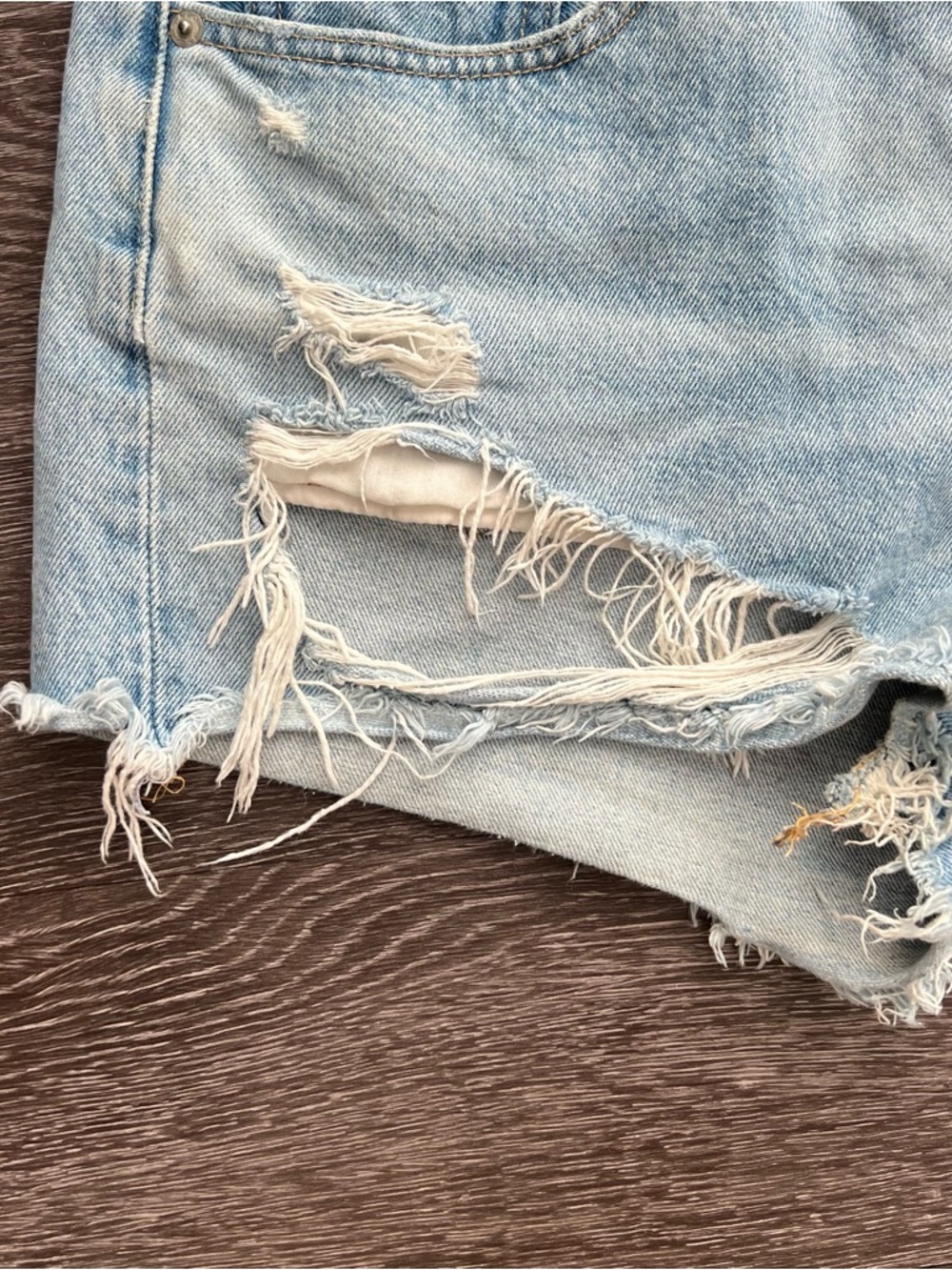 Levi’s Premium 501 Original High Rise Distressed Cutoff Big E Denim Shorts - Picture 4 of 14